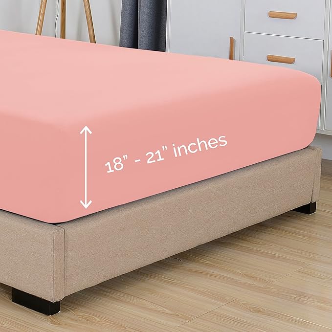 Elegant Comfort 1500 Premium Hotel Quality 18-21 Inches Deep - Extra Deep Pocket Single Fitted Sheet for High Mattress, Luxury and Softest, Smart Pocket - Wrinkle Free, King, Dusty Rose