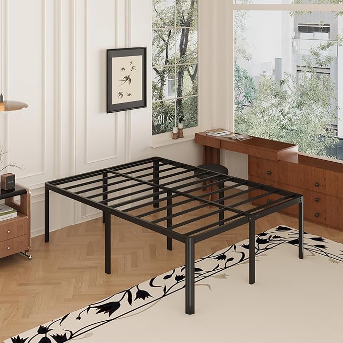 Yicensen 20 Inch Full Bed Frame Heavy Duty Full Size Platform Bed Frame with Rounded Corner Legs No Box Spring Needed, Easy Assembly, Noise Free, Black.