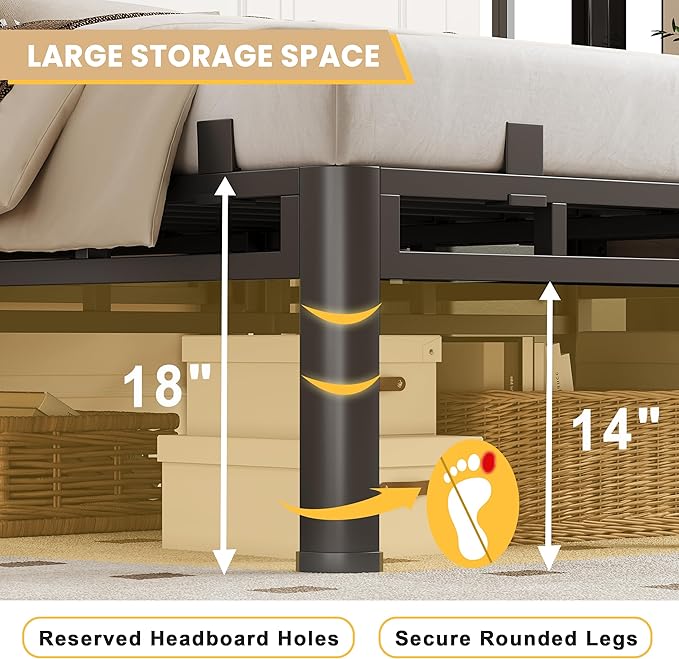 Twin XL Bed Frame Heavy Duty, 18 Inch Metal Double Layer Steel 4000 lbs Capacity, Platform with Large Under Bed Storage Space, No Box Spring Needed, Noise-Free, Easy Assembly