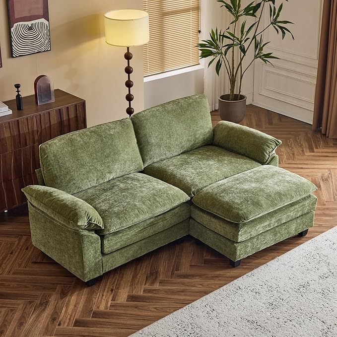 VINGLI 87" Convertible Sectional Sofa,L-Shaped Deep Seat Sofa Couch for Living Room,Modern 2-Seat Loveseat Sofa with Ottoman for Small Space(Olive Green)