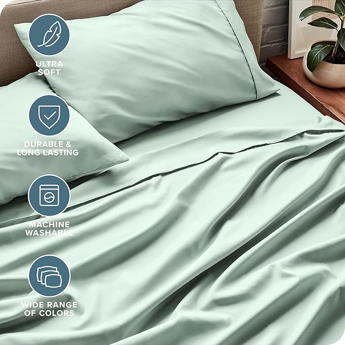 Bare Home Split Head Flex King Sheet Set - 1800 Ultra-Soft Microfiber Bed Sheets - Double Brushed - Deep Pockets - Easy Fit - 4 Piece Set - Bedding Sheets & Pillowcases (Spring Mint)