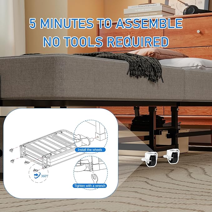 Fabulis Folding Bed with Mattress, Portable Foldable Bed for Adults, Roll Away Guest on Wheels, Memory Foam Mattress and Metal Frame, Space Saving Fold Up for Easy Storage, 75" x 31"