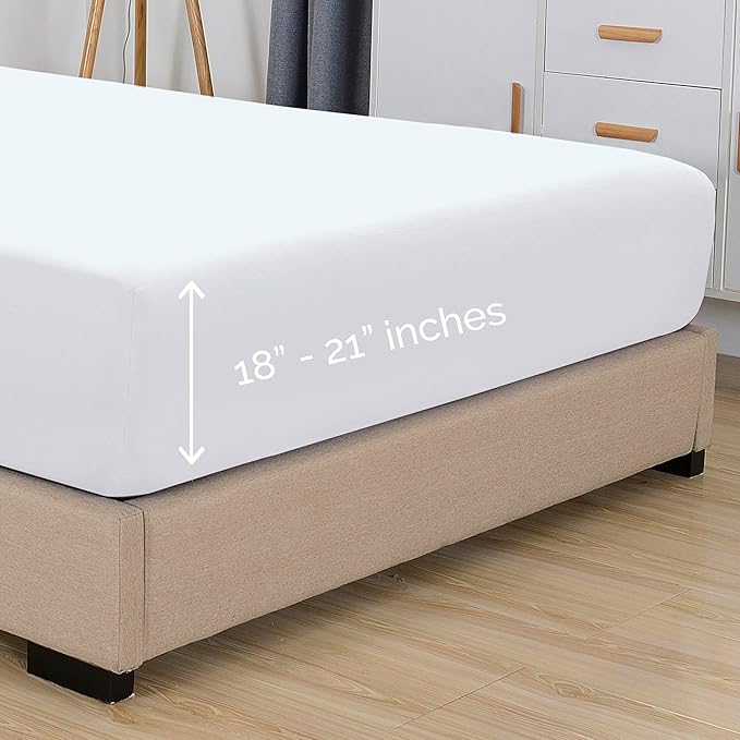 Elegant Comfort 1500 Premium Hotel Quality 18-21 Inches Deep - Extra Deep Pocket Single Fitted Sheet for High Mattress, Luxury and Softest, Smart Pocket - Wrinkle Free, Queen, White