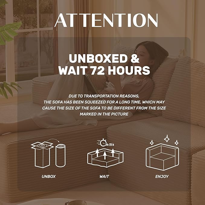 138" Boneless Couch with Deep Seat, Set of Modular Sectional Sofa, Cloud Sectional Couch for Living Room, No Assembly Required, Corduroy, 4 Seater L-Shape Left, Camel