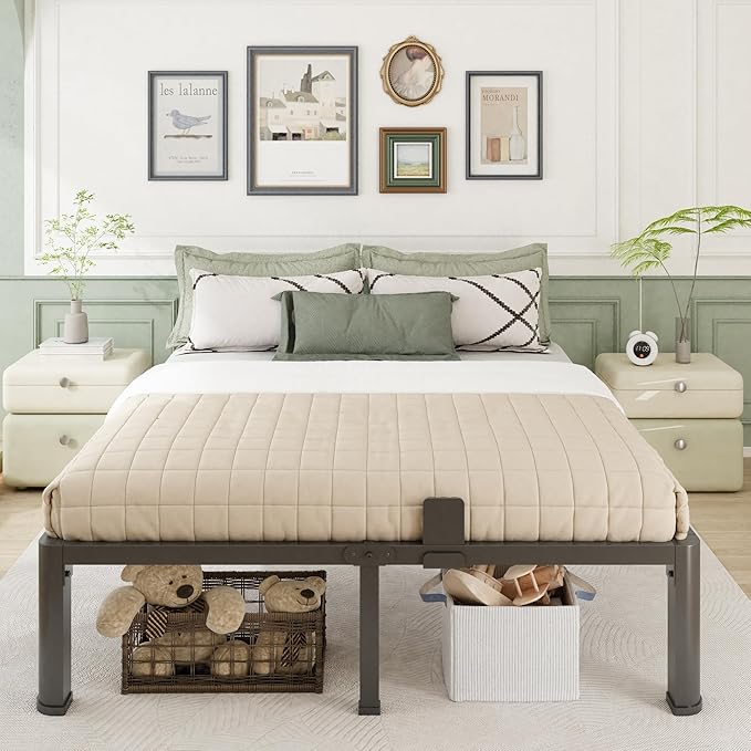 Firpeesy 14 Inch King Bed Frame with Rounded Corner and Headboard Hole Mattress Retainers 3500 lbs Heavy Duty Support Metal Platform Bed Frame Noise Free No Box Spring Needed Easy Assembly