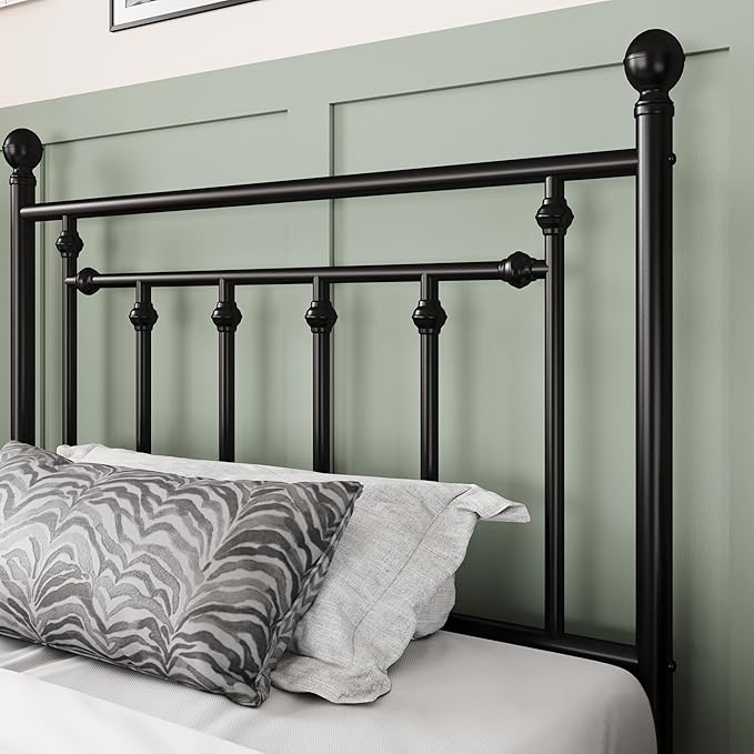 Allewie 14 Inch Twin Size Metal Platform Bed Frame with Victorian Vintage Headboard and Footboard/Mattress Foundation/Under Bed Storage/No Box Spring Needed/Easy Assembly/Noise Free/Black