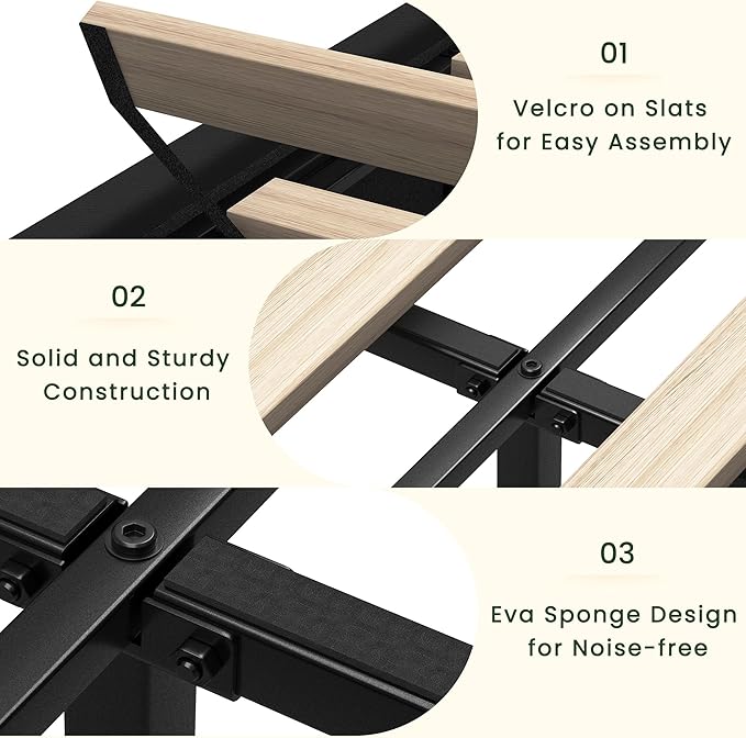 LARMACE King Size Bed Frame with 4 Storage Drawers and Tufted Headboard Linen Upholstered Platform Bed Frame with Heavy Duty Wood Slats, No Box Spring Needed, Easy Assembly,Black