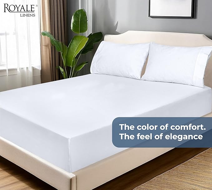 Royale Linens 100% Organic Cotton Fitted Sheet - Percale Weave - Super Soft Deep Pocket Bottom Sheets - White Elastic Sheet Twin Size - Twin Fitted Sheets Only - (39"x75"+15", White)