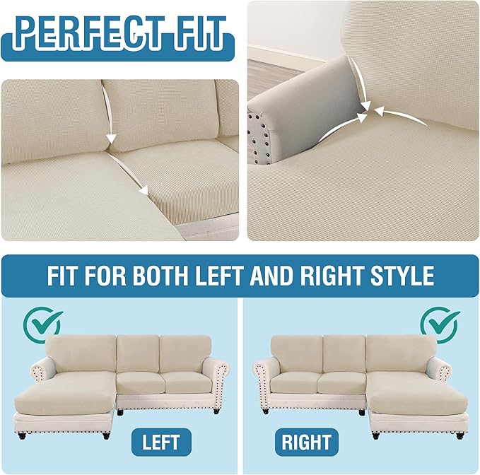 H.VERSAILTEX Sectional Couch Covers 6 Pieces Stretch Sofa Cover for Sectional Sofa Set Separate L Shaped Couch Cover for Both Left/Right Couch (Seat and Back: 1 Chaise + 2 Sofa, Island Fossi)