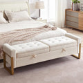 67" End of Bed Bench King Size, Velvet Storage Bench for Bedroom Foot of Bed, Double Lids Storage Bench with Golden Legs, Upholstered Ottoman Bench for Living Room Window Entryway, Cream