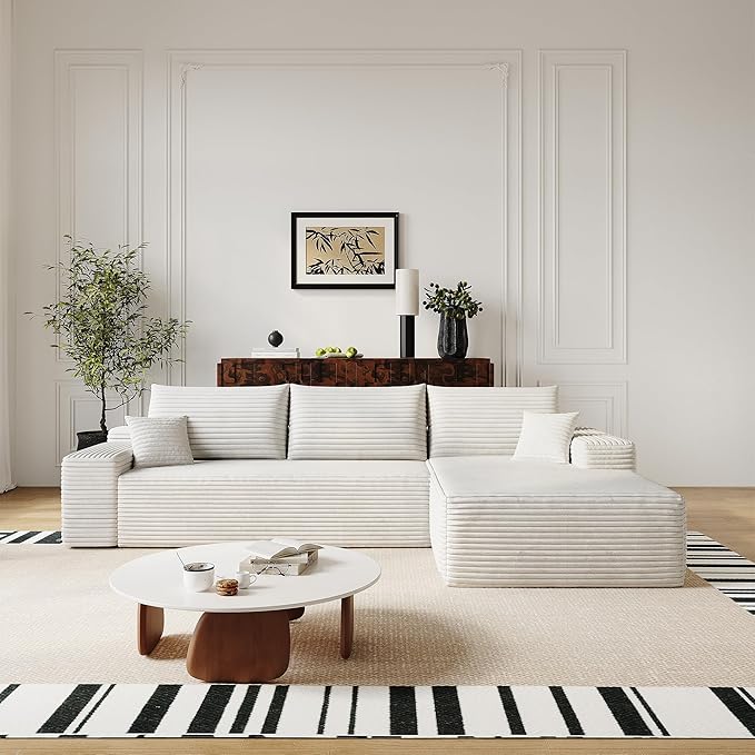 108" Sectional Couches for Living Room Cloud Couch Sofa with L-Shape Upholstered Boneless Couchs Modern Modular Sectional Couch with Chaise (White, 108" Right Facing Chaise+2Seaters)