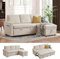 2-in-1 Convertible Sofa with Pull Out Bed, 76" L Shaped Comfy Sectional Couch 3-Seater Sleeper Sofa with Reversible Storage Chaise for Living Room, Beige
