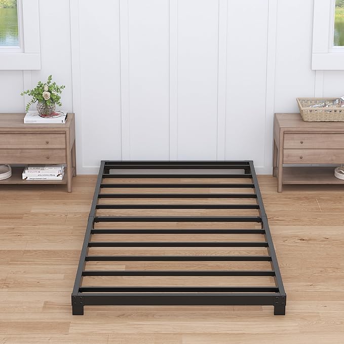 Nailsong 3 Inch Twin Bed Frames Low Profile, Twin Platform Bed Frame No Box Spring Needed, Heavy Duty Metal, Easy Assembly, Black