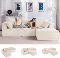 MAXYOYO Modular Sectional Sofa Couch, L Shaped Modern Cloud Couch with 1 Ottoman, Sofa in A Box, Tufted 4-Seat Boneless Sleeper Chair for Living Room, No Assembly Required, Beige