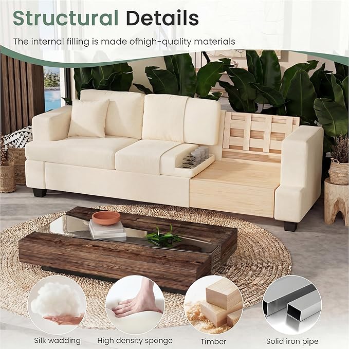 YOUDENOVA 2 Piece Set Comfy Sofa Couch, Loveseat Sofa * 2 with Deep Seats, Modern Sleeper Couch for Living Room, Beige Chenille