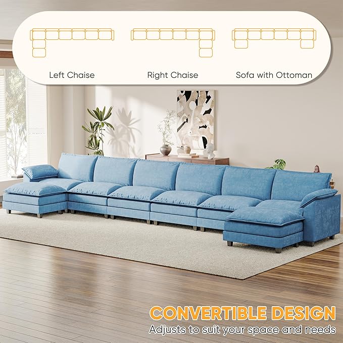232.28'' Oversized U Shaped Couch, Modular Sectional Sofa with 2 Movable Ottoman, Chenille Cloud Couches with Double Layer Cushion, Thick Cushions Couches for Living Room (Dark Blue, Oversized Sofa)