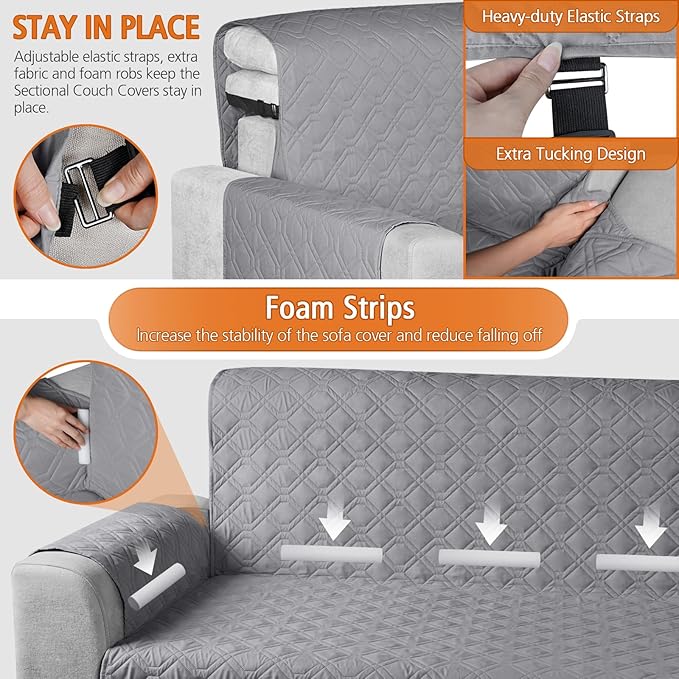 VANSOFY Upgraded Sectional Couch Covers 100% Waterproof L Shaped Sofa Slipcover Reversible Chaise Lounge Cover for Sectional Sofa Furniture Protector Cover for Pets Dog Cat(Large, Light Gray)