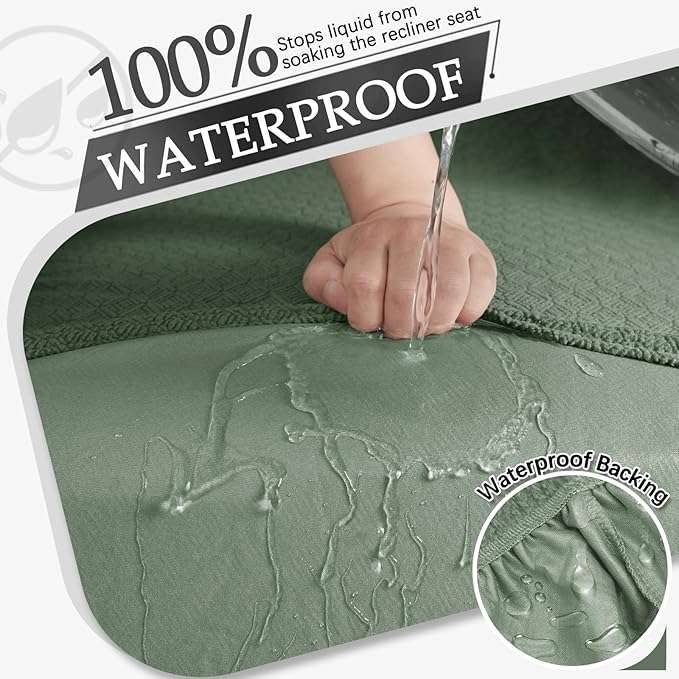 Waterproof Reclining Sectional Couch Covers Washable L Shaped Couch Cover for Sectionals Recliner Sofa Covers Stretch Corner Recliner Slipcovers for Dogs (5 Seater 2 Console Cover, Green)
