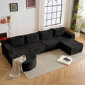 132” Boneless Couches for Living Room, L-Shaped Modular Sectional Sofa with Chaise & Ottoman, Modern Corduroy Cloud Couch with Deep Seat, Comfy Sponge Compression Convertible Sofas