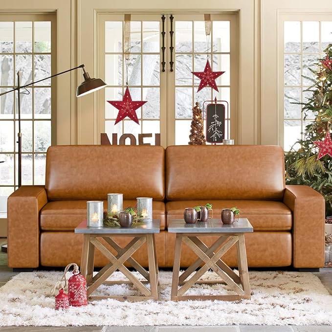 ELUCHANG 85" Faux Leather Sofa Couches, 3 Seater Mid-Century Modern Sofa with Extra Deep Seats, Upholstered Cushion&Removable Cover, Comfy Couch for Small Space Living Room Apartment, Brown