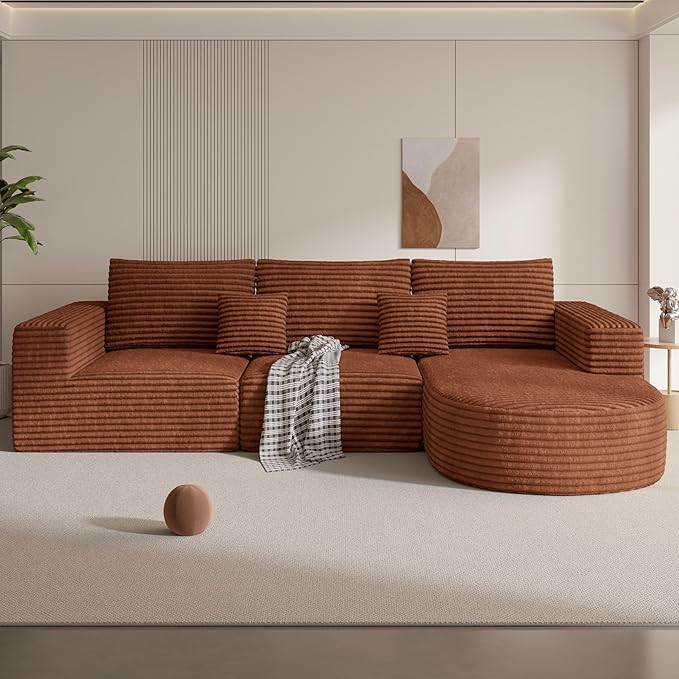 110" Modular Sectional Sofa Couches, Cloud Couches for Living Room, Boneless Sofa with Deep Seat,L-Shape Couch with Chaise,No Assembly Required,Brown,1 PCS