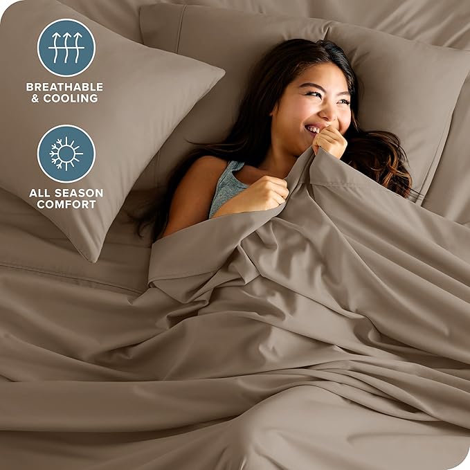 Bare Home Full Sheet Set - 1800 Ultra-Soft Microfiber Full Bed Sheets - Double Brushed - Deep Pockets - Easy Fit - 4 Piece Set - Bedding Sheets & Pillowcases (Full, Pebble)
