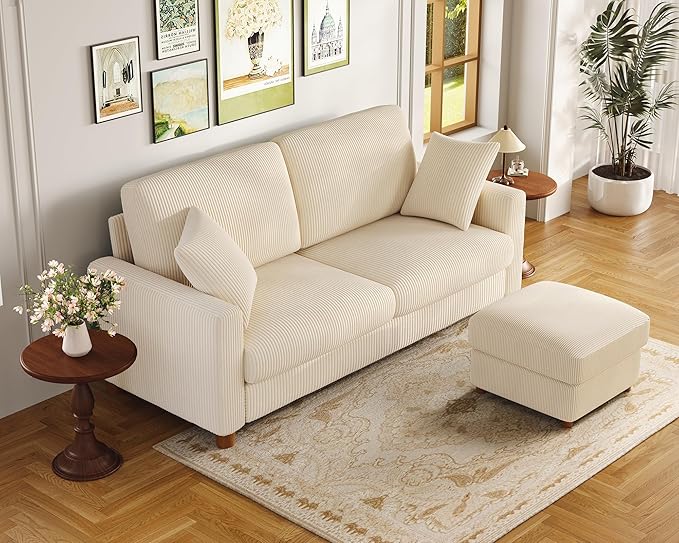Kidirect 70in L Shaped Couch, Modular Sofa No Tool Assembly, Comfy Sectional Couches for Living Room 21in Deeper Seats, Corduroy Sofas for Living Room with 2 Pillows, Loveseat Sofa Set, Beige Couch | Comfy Corduroy, Oversized 70in Couch, 700LB Tough, T...