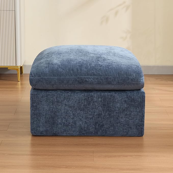 33.5'' Cloud Ottoman for Modular Sofa, Comfy Chenille Upholstered Footrest with Memory Foam, Fully Compressed Packaging, Oversized Ottoman Bench for Living Room or Small Space, Blue