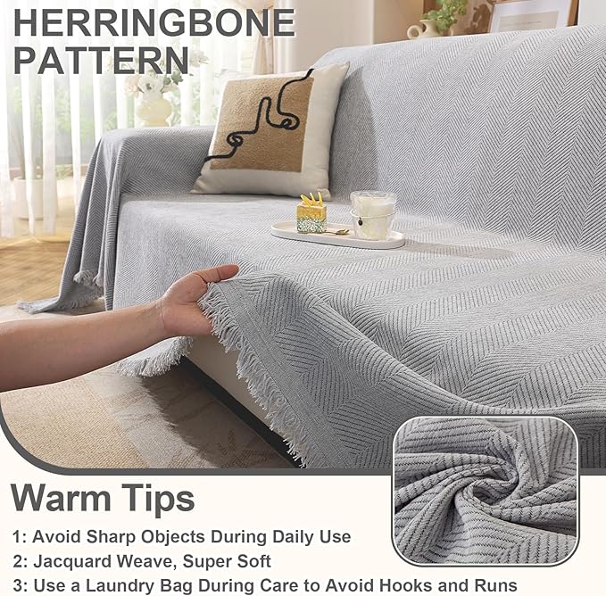 OstepDecor Sectional Couch Covers 2 Pieces, L Shaped Couch Cover Blanket, Sectional Sofa Cover Washable, Chaise Lounge Sofa Slipcovers Pet Furniture Protector for Dogs (71"x118"+91"x134", Light Grey)