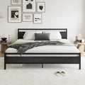 BOFENG Black King Size Bed Frame with Wood Headboard,Industrial Metal Platform Bed Frame King Size with Storage No Box Spring Needed,Strong Steel Slats Support,Easy Assembly