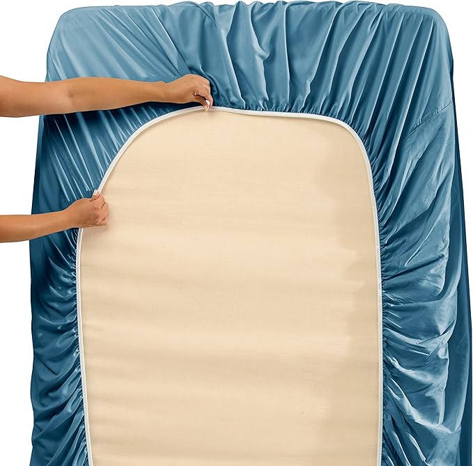 Hearth & Harbor Extra Deep Pocket Sheets - Fits Mattress 18-24 Inches Deep - Extra Deep Pocket Twin XL Sheets Sets - 4 Piece Twin XL Size - Blue Heaven