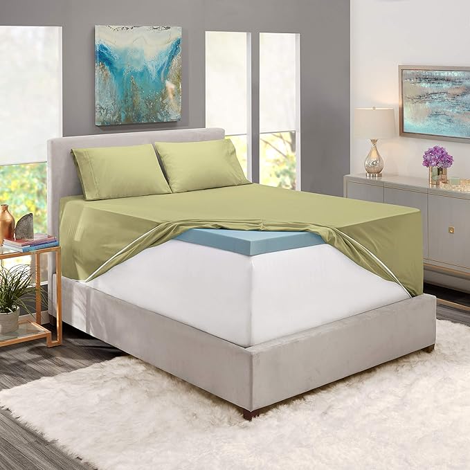 Hearth & Harbor Extra Deep Pocket King Size Sets - Fits Mattress 18-24 Inches Deep - Extra Deep Pocket Sheets - 6 Piece King Size - Sage