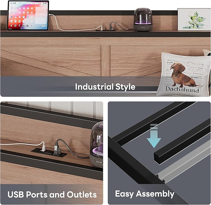 LIKIMIO Twin Daybed, Day Beds with Pop Up Trundle, Storage Headboard with Charging Station, Strong Supports for Apartment and Other Small Space, Wood Color