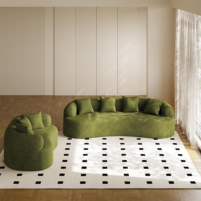 69" Curved Loveseat Sofa for Living Room, Modern Chenille Love Seat Cloud Couch, Luxury Plush Extra Deep Oversized Sofa for Small Spaces, Bedroom, Apartment‌, No Assembly Required, Green