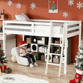 VINGLI 47'' Tall Junior Low Loft Bed with Stairs, White Wood Loft Bed Twin Size for Adults, Kids and Young Teens, No Box Spring Required,Wood Slat Support
