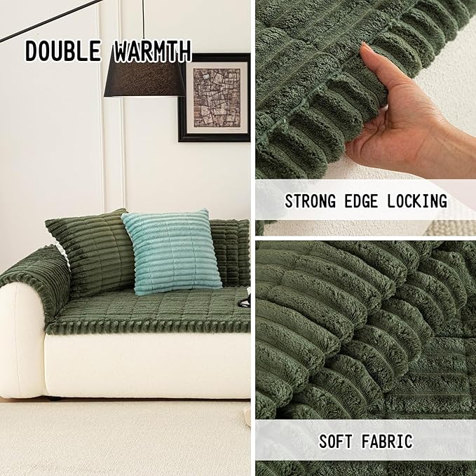 Sofa Couch Cover, Sofa Covers for Dogs Washable, Non-Slip Striped Sofa Slipcovers for Sectional Sofa, Sofa Cover Furniture Protector for L Shaped(Dark Green, 27.6"x 70.9")