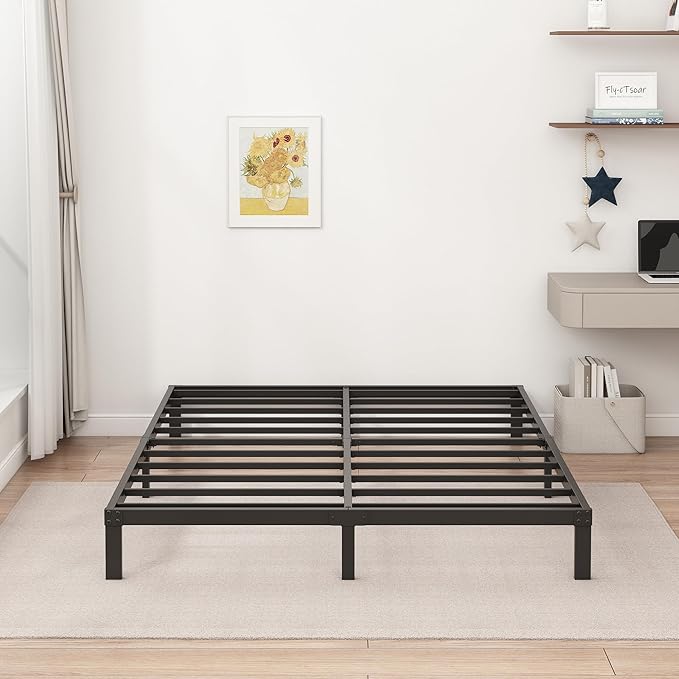 9 Inch Low Full Size Bed Frame Heavy Duty Metal Platform, No Box Spring Needed, Easy Assembly Mattress Foundation, No Noise, Black