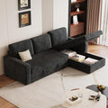 81.5" Convertible L Shaped Sleeper Sofa, 3-Seat Pull Out Sectional Couch with Storage Chaise & Removable Cushions, Chenille Fabric for Small Living Room Apartment, Dark Gray