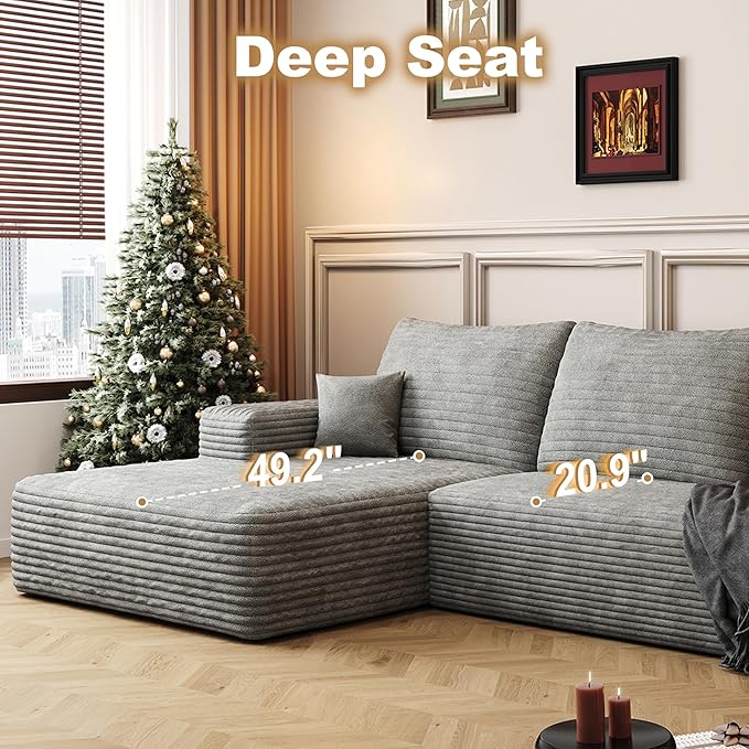 108" Sectional Couches for Living Room Cloud Couch Sofa with L-Shape Upholstered Boneless Couchs Modern Modular Sectional Couch with Chaise (Grey, 108" Left Facing Chaise+2Seaters+1Ottoman)
