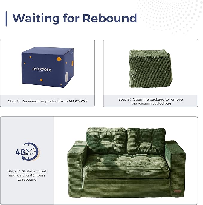 MAXYOYO Convertible Sofa Bed, Pull Out Loveseat Sleeper Sofa, 2 in 1 Folding Couch Bed, Fold Out Floor Couch with Pillows for Living Room Bedroom Lounge, Dark Green