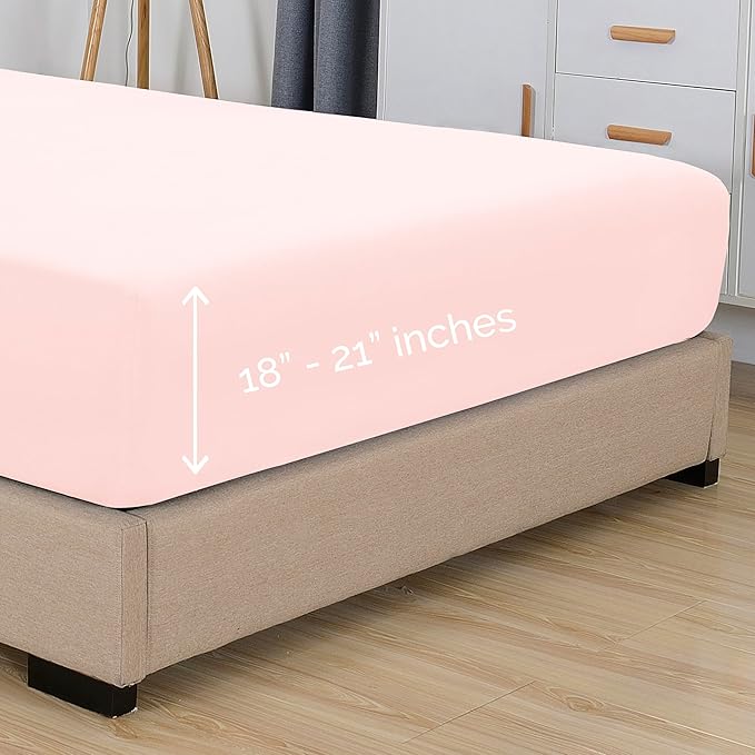 Elegant Comfort 1500 Premium Hotel Quality 18-21 Inches Deep - Extra Deep Pocket Single Fitted Sheet for High Mattress, Luxury and Softest, Smart Pocket - Wrinkle Free, King, Blush Pink