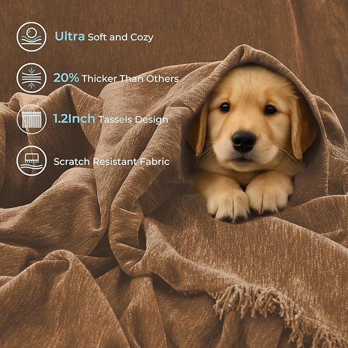 Sectional Couch Covers, 2 Pieces Chenille Sofa Cover L Shaped Couch Cover Blanket for Dogs Washable Sofa Slipcovers Pet Furniture Protector (XXX-Large: 71" x 118" + 91" x 134", Brown)