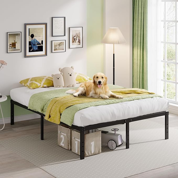EMODA 14 Inch California King Bed Frames Heavy Duty Metal Cal King Platform with Steel Slats Support, No Box Spring Needed, Noise Free, Black