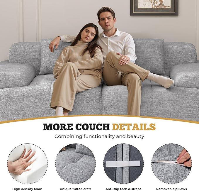 85" Cloud Loveseat Sofa in a Box, Modern Small Couch No Assembly Required, Comfy Deep Seat Boneless Couches for Living Room, Bedroom, Apartment, Light Grey 1 PCS