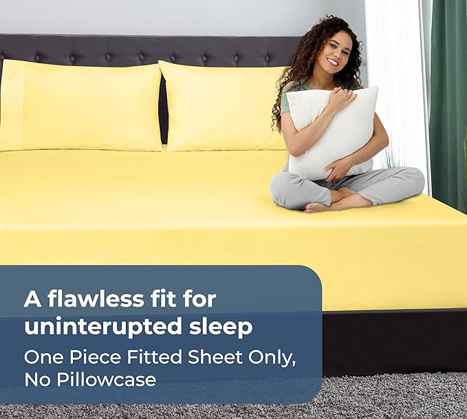 Royale Linens 100% Organic Cotton Fitted Sheet - Percale Weave - Super Soft Deep Pocket Bottom Sheets - Elastic Sheet King Cal Size - California King Fitted Sheets Only - (72"x84"+15", Yellow)