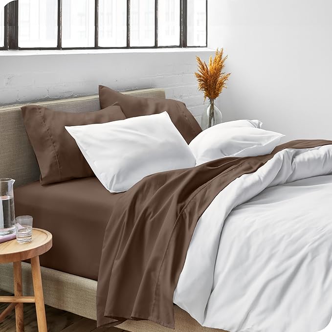 Bare Home Split Head Flex King Sheet Set - 1800 Ultra-Soft Microfiber Bed Sheets - Double Brushed - Deep Pockets - Easy Fit - 4 Piece Set - Bedding Sheets & Pillowcases (Cocoa)