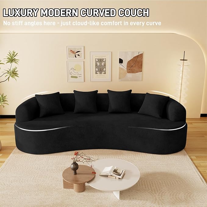 107" Curved Sofa for Living Room, Modern Chenille Cloud Couch Sofa, Luxury Plush Extra Deep 4-Seater Oversized Boucle Couch for Small Spaces, Apartment‌, No Assembly Required, Black