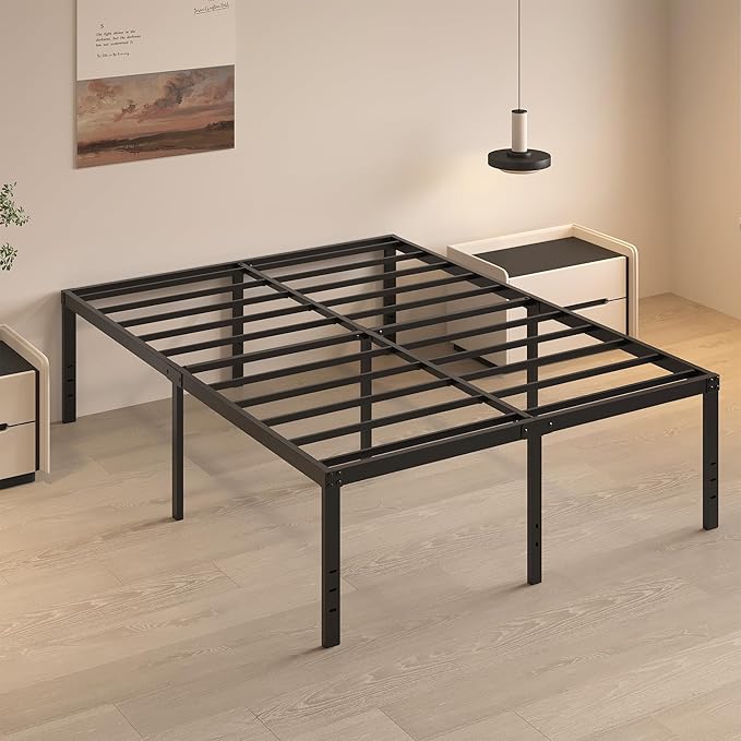 HOBINCHE 20 Inch Full Size Bed Frame, No Box Spring Needed, Heavy Duty Black Metal Platform Mattress Foundation with Steel Slats, Non-Slip Noise Free Easy Assembly, Large Storage