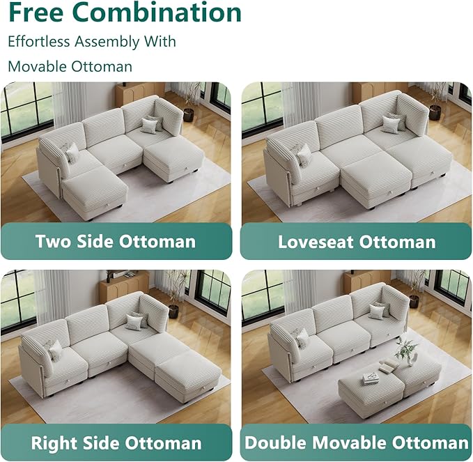 Modular Sectional Sofa with Adjustable Backrest,Large Convertible L/U-Shaped Sleeper Couch for Living Room,Cloud Sofa Bed Modern Reversible Design, Beige