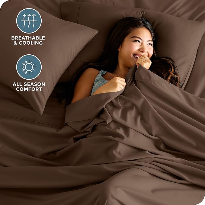 Bare Home Split King Sheet Set - 1800 Ultra-Soft Microfiber Bed Sheets - Double Brushed - Deep Pockets - Easy Fit - 5 Piece Set - Bedding Sheets & Pillowcases (Split King, Cocoa)
